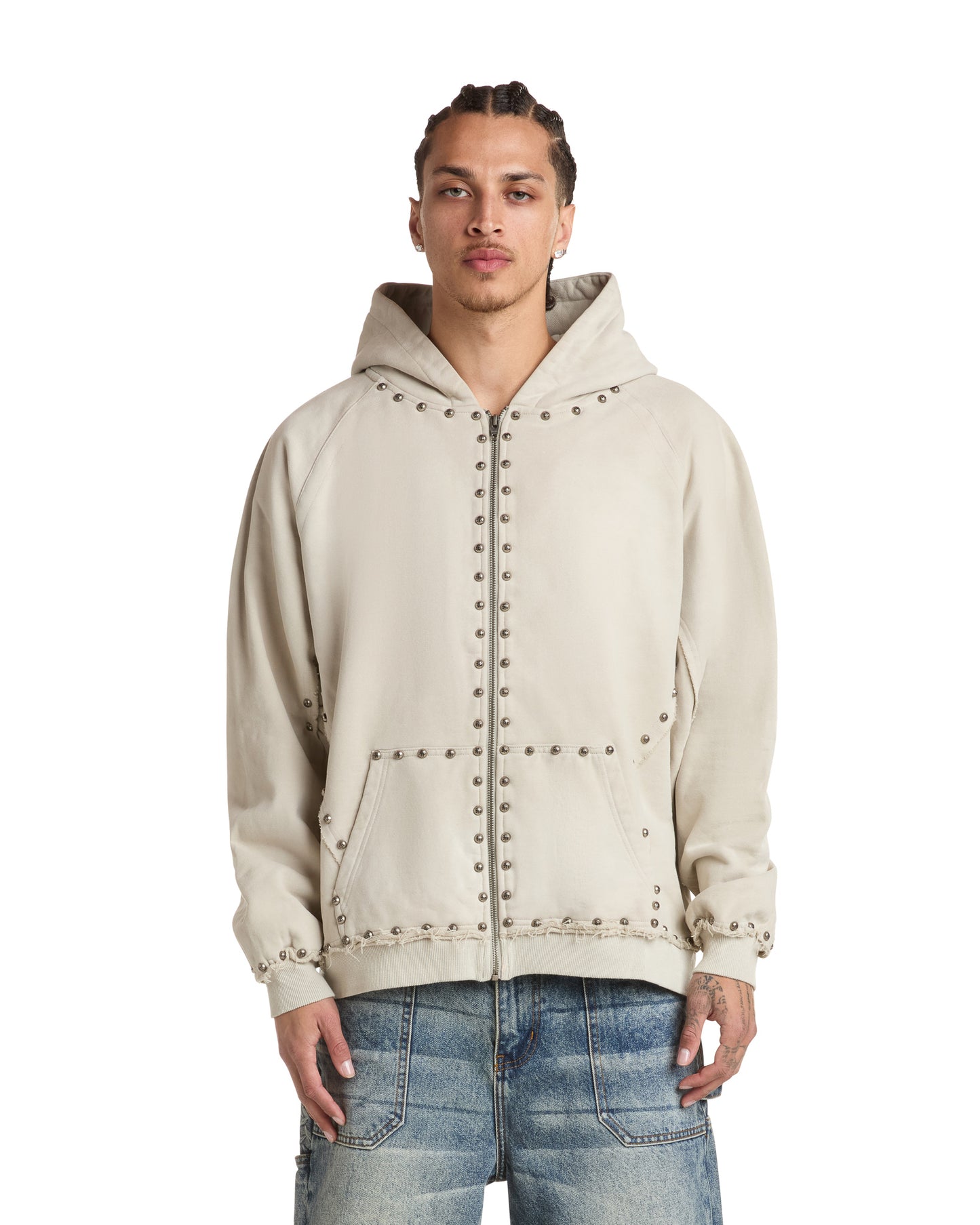 METAL RIVET ZIP-UP HOODIE