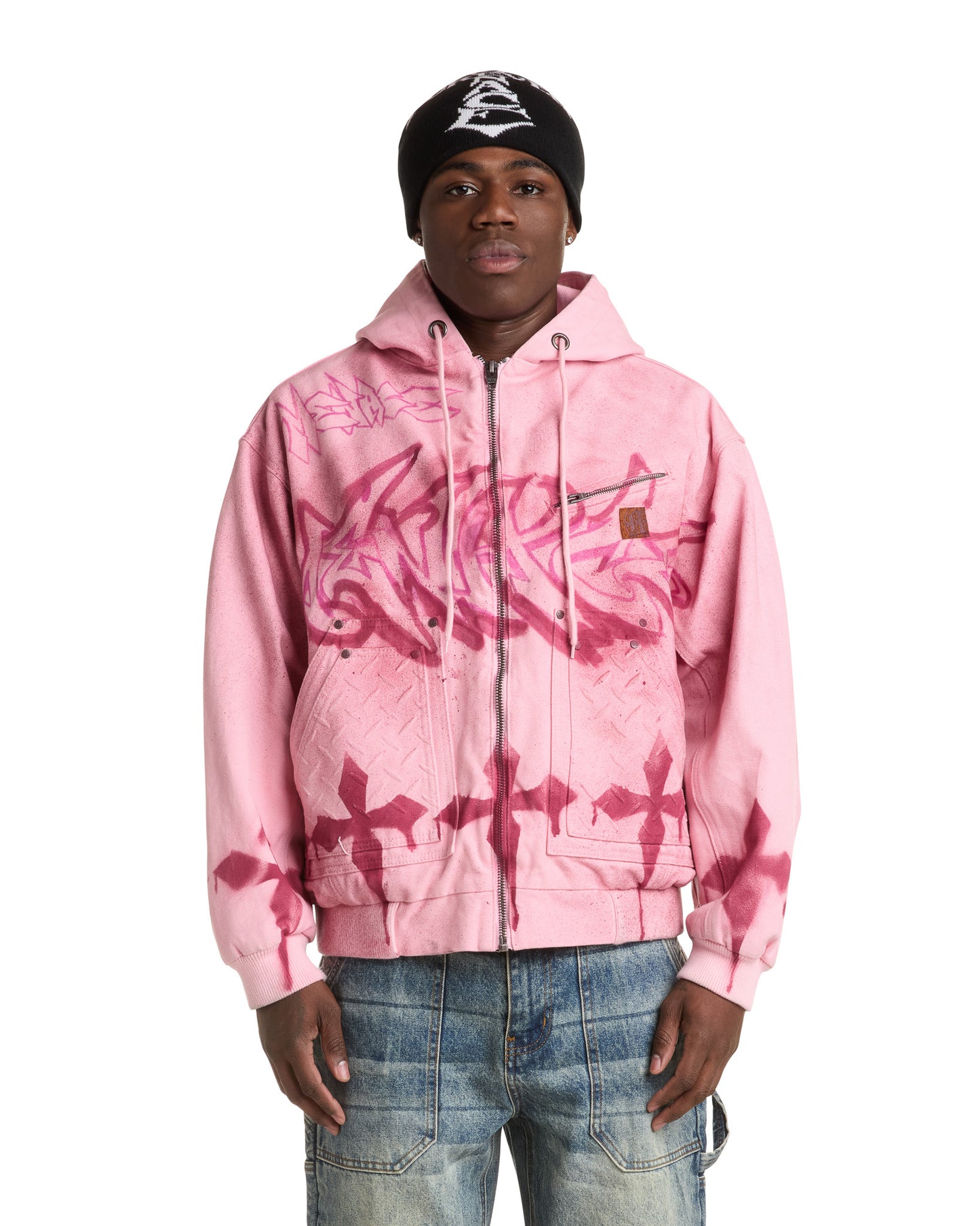 GRAFFITI STEEL EMBOSSED CANVAS HOODED JACKET