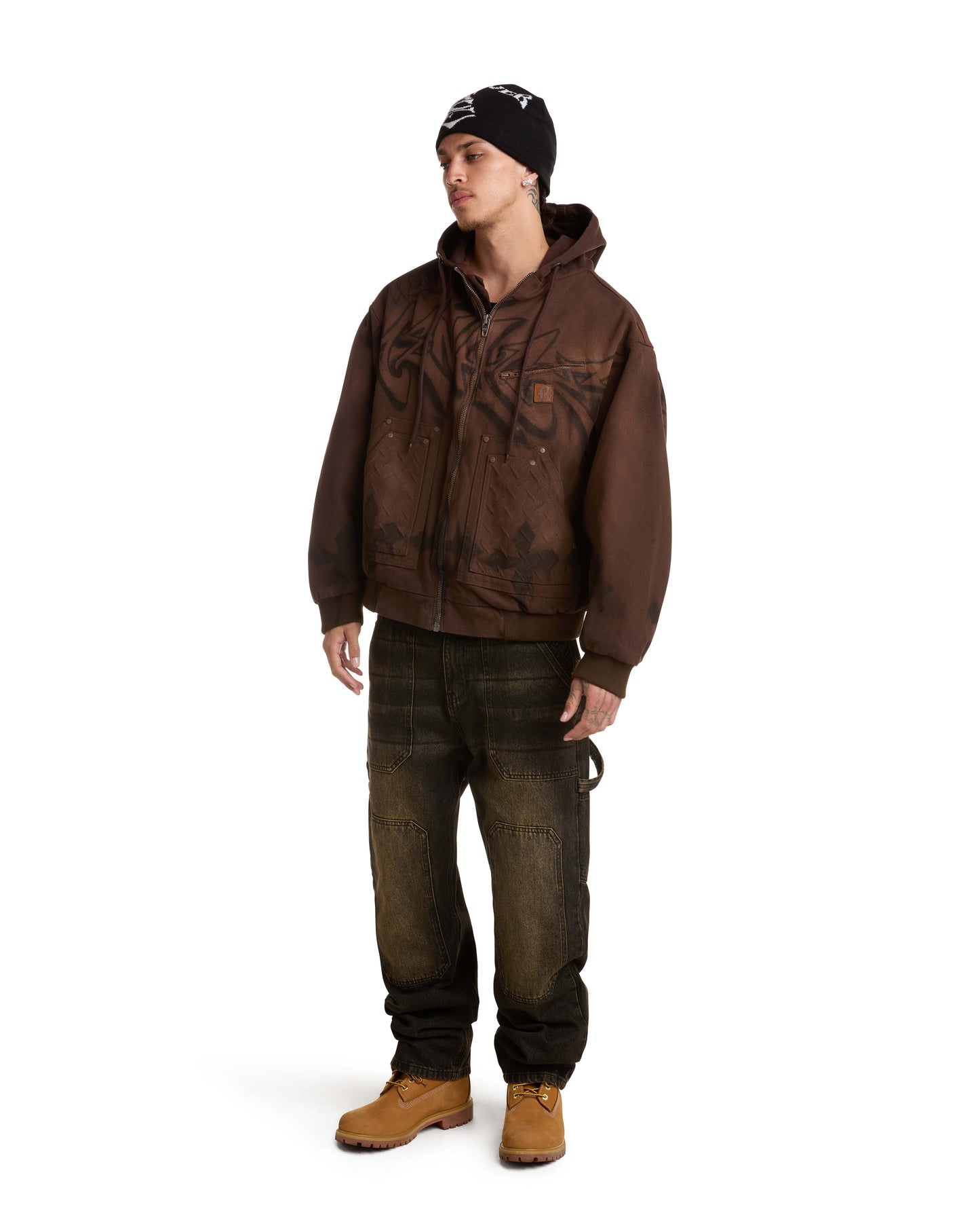 GRAFFITI STEEL EMBOSSED CANVAS HOODED JACKET