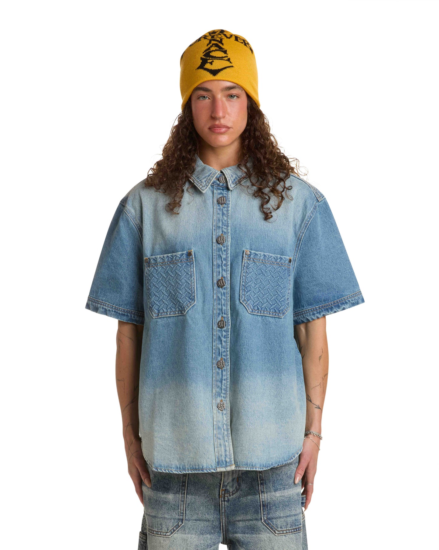 STEEL EMBOSSED DENIM WORK SHIRT