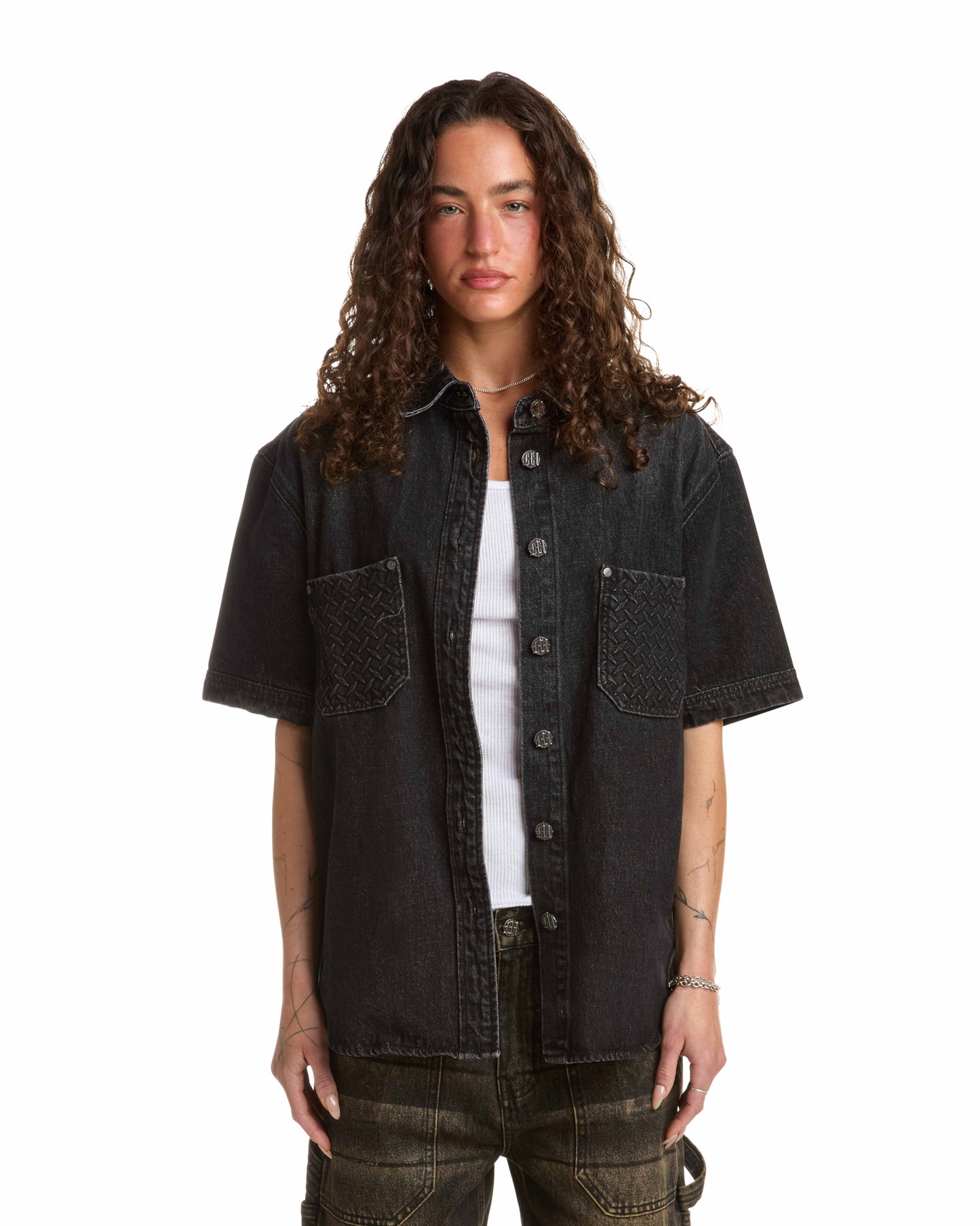 STEEL EMBOSSED DENIM WORK SHIRT