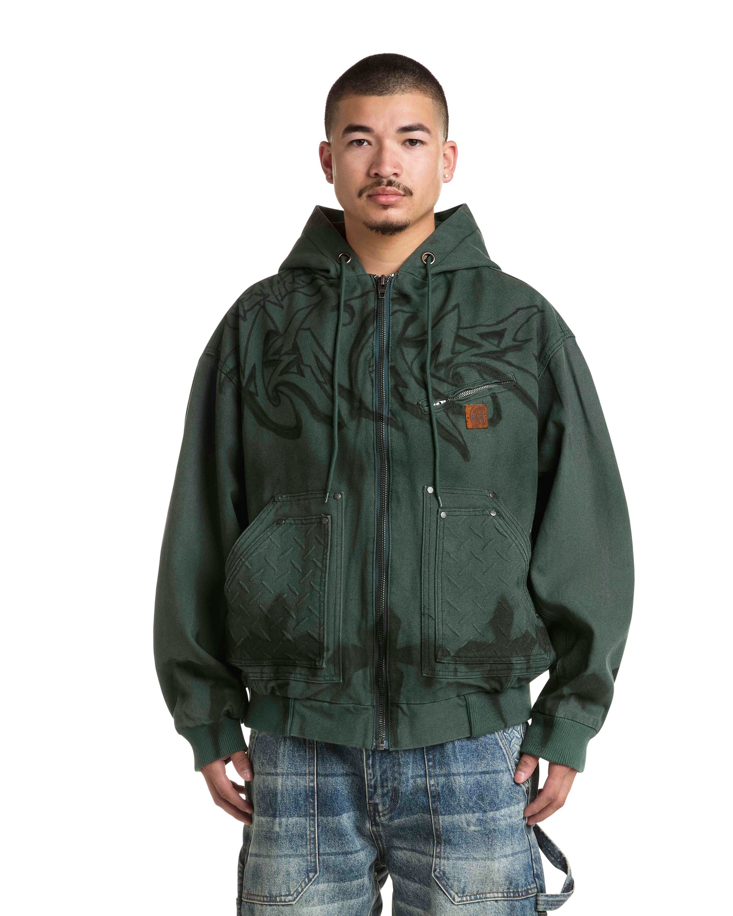 GRAFFITI STEEL EMBOSSED CANVAS HOODED JACKET