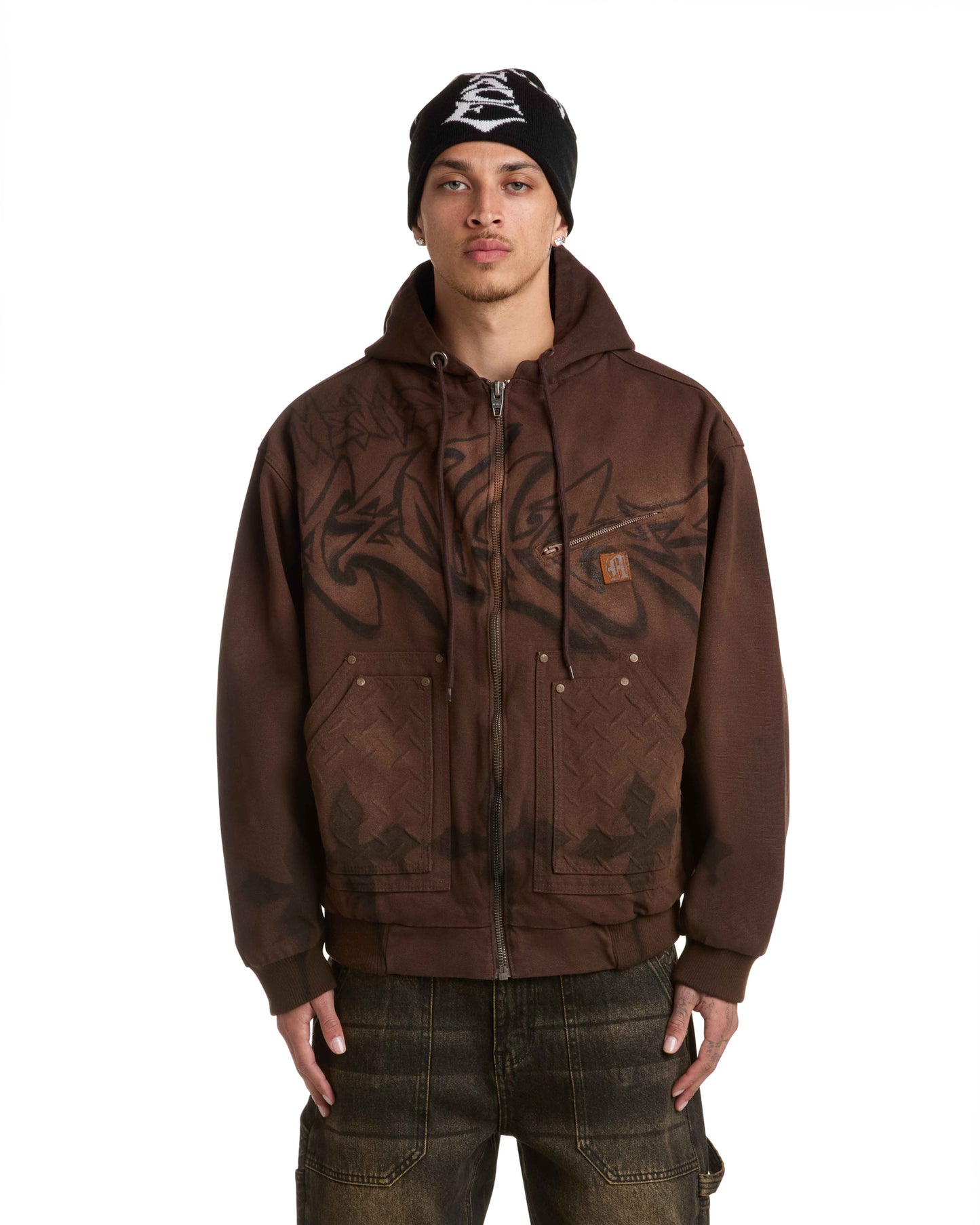 GRAFFITI STEEL EMBOSSED CANVAS HOODED JACKET