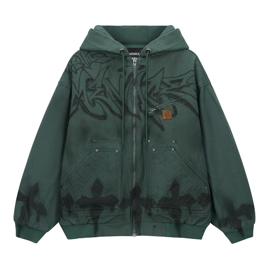 GRAFFITI STEEL EMBOSSED CANVAS HOODED JACKET