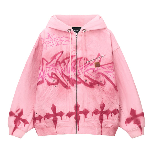 GRAFFITI STEEL EMBOSSED CANVAS HOODED JACKET