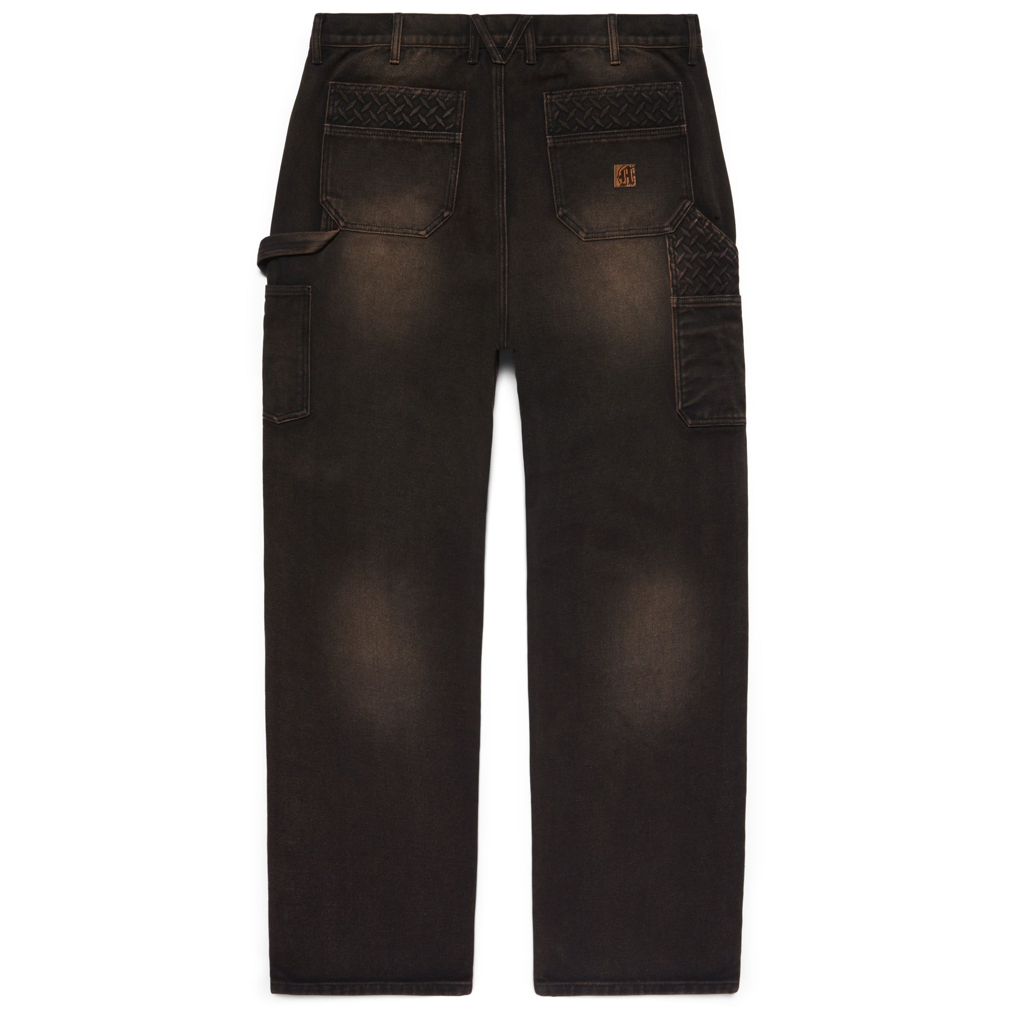 【INCHANT ME】017 Carpenter Wide Denim Pants Dark-Wash-Steel-Emboss-Canvas-