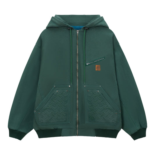 STEEL EMBOSSED CANVAS HOODED JACKET