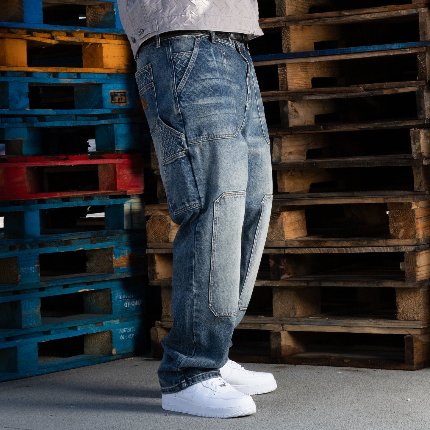 STEEL EMBOSSED DENIM CARPENTER PANTS