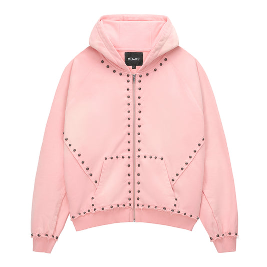 METAL RIVET ZIP-UP HOODIE