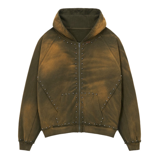 METAL RIVET ZIP-UP HOODIE