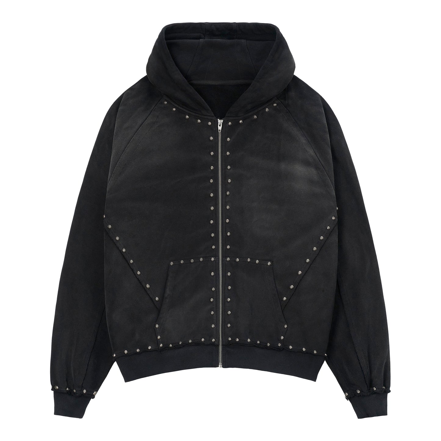 METAL RIVET ZIP-UP HOODIE