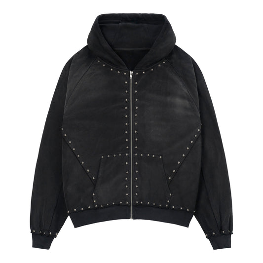 METAL RIVET ZIP-UP HOODIE