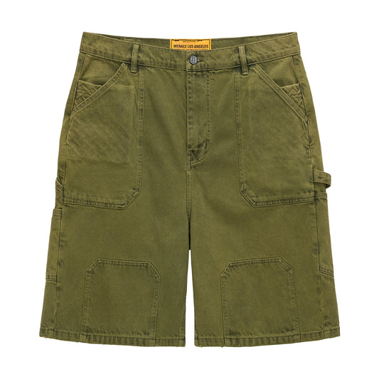 STEEL EMBOSSED DENIM CARPENTER SHORTS