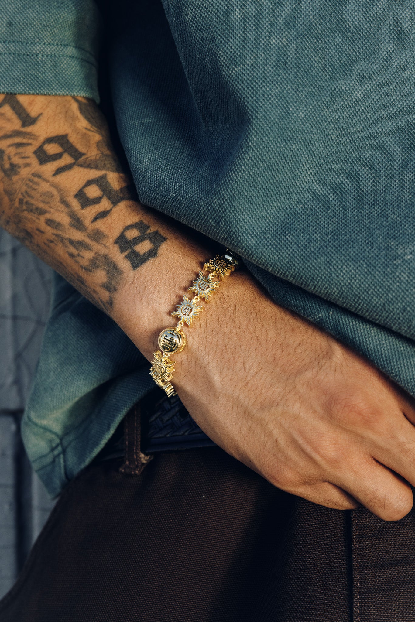 18K GOLD-PLATED MONOGRAM GEMSTONE BRACELET