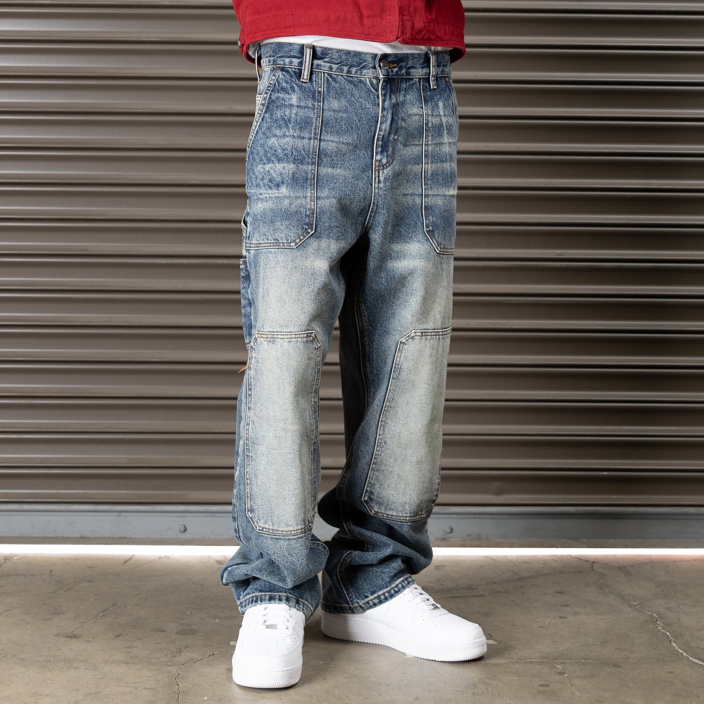 STEEL EMBOSSED DENIM CARPENTER PANTS