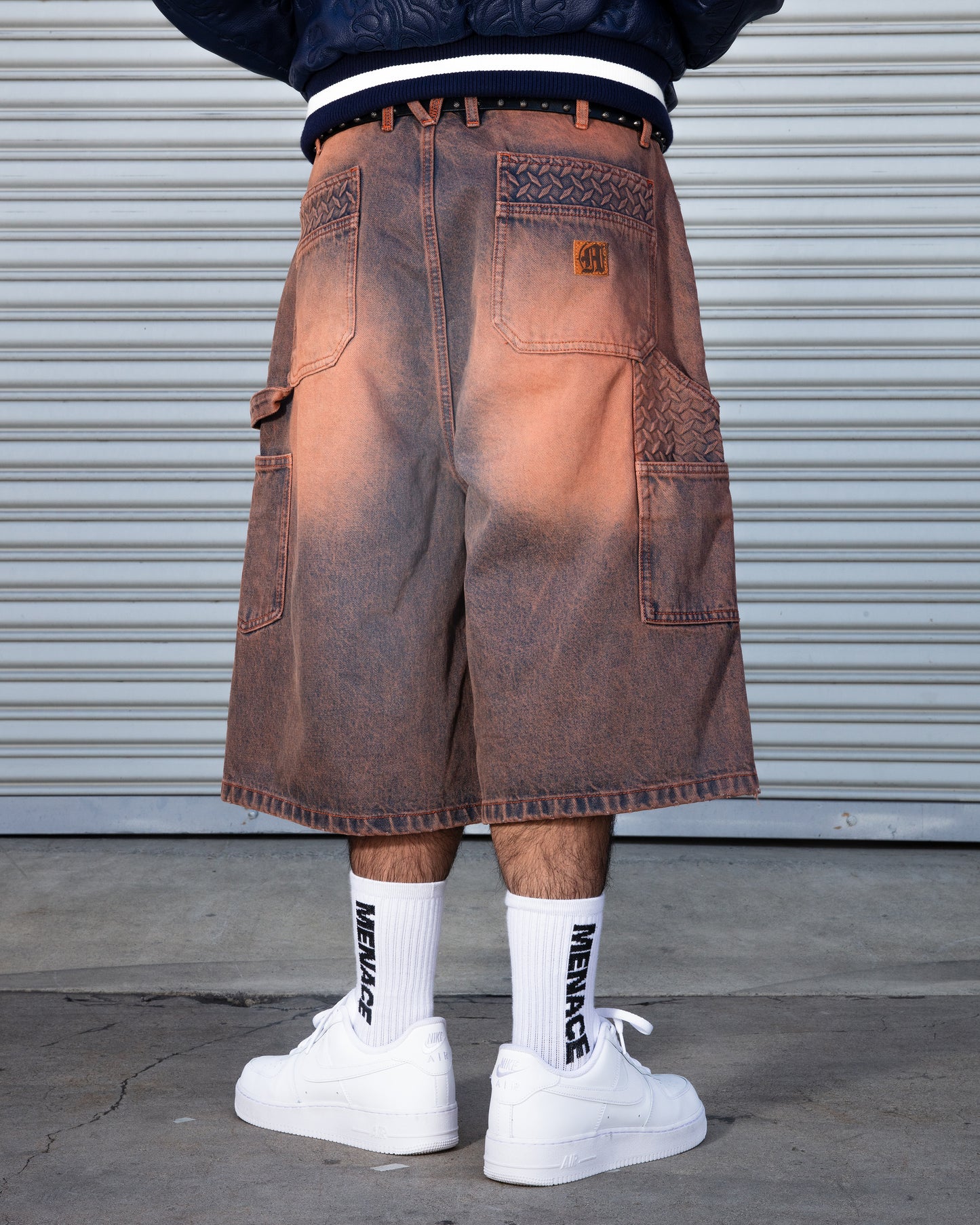 STEEL EMBOSSED DENIM CARPENTER SHORTS