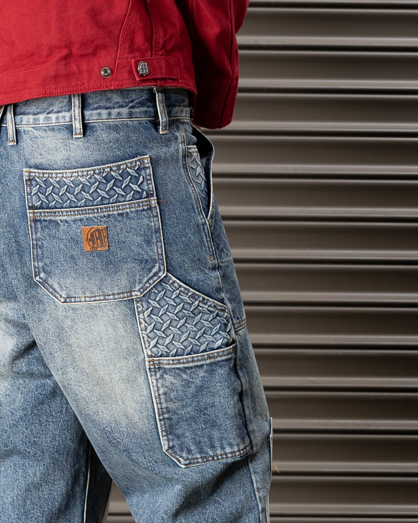 STEEL EMBOSSED DENIM CARPENTER PANTS