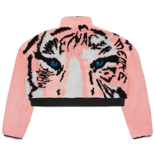 PINK TIGER SHERPA FLEECE CROPPED JACKET