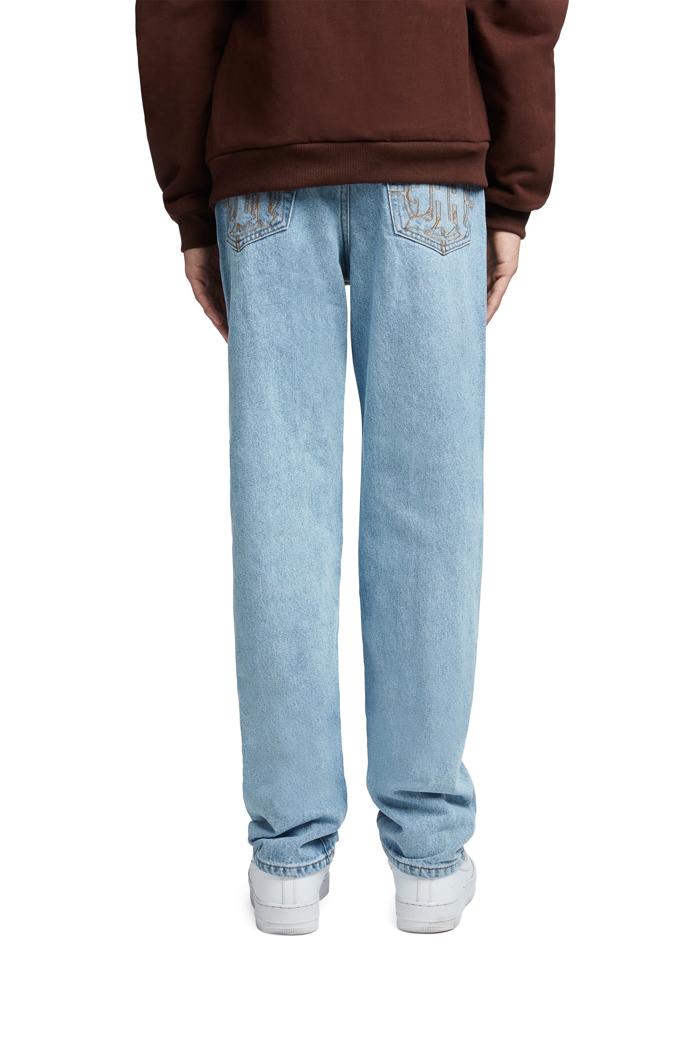 EMBOSSED TARGET LOGO DENIM PANTS by MENACE