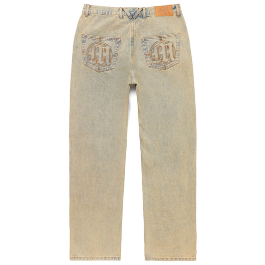 DISTRESSED STENCIL DENIM PANTS