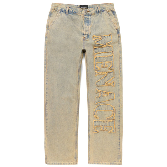 DISTRESSED STENCIL DENIM PANTS