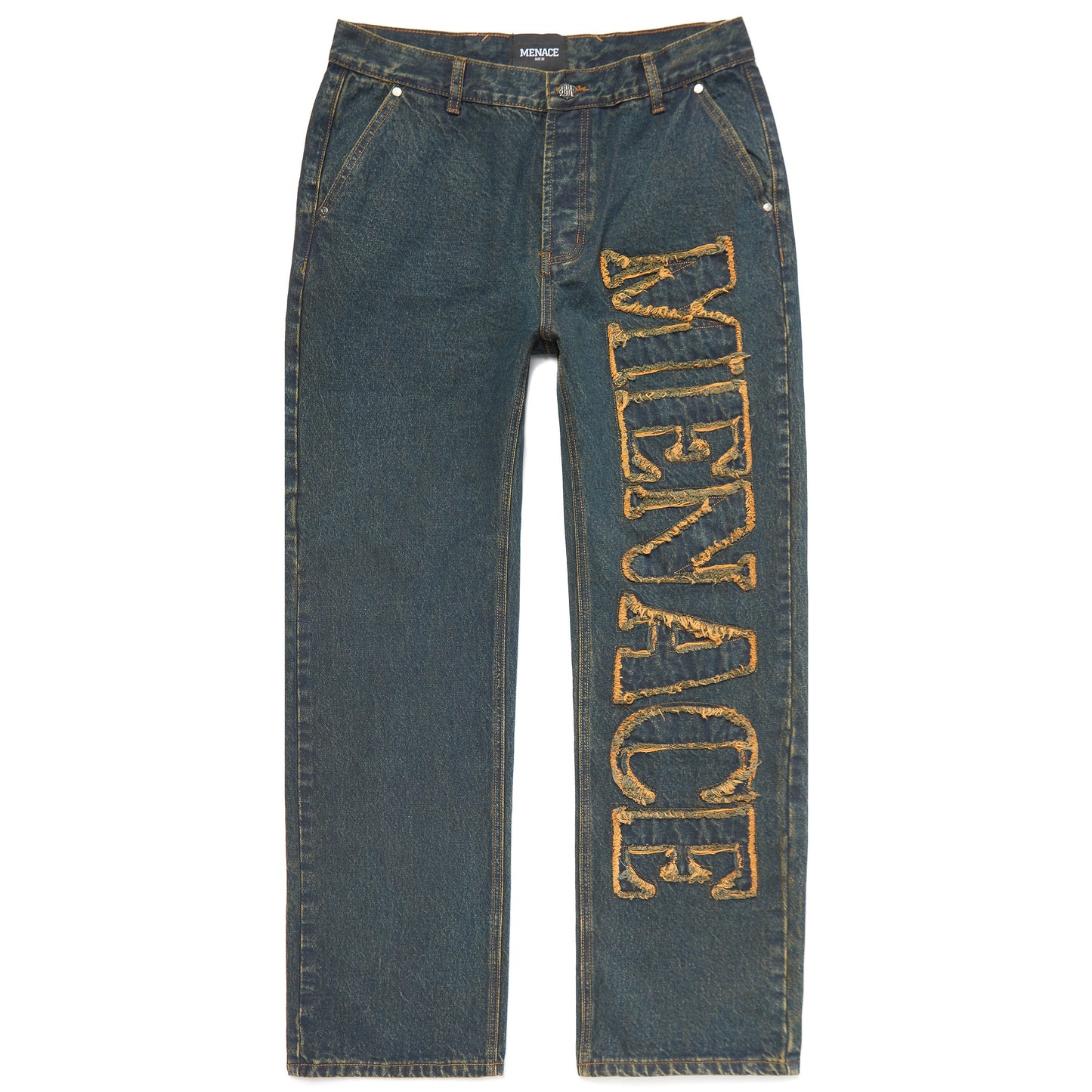 DISTRESSED STENCIL DENIM PANTS