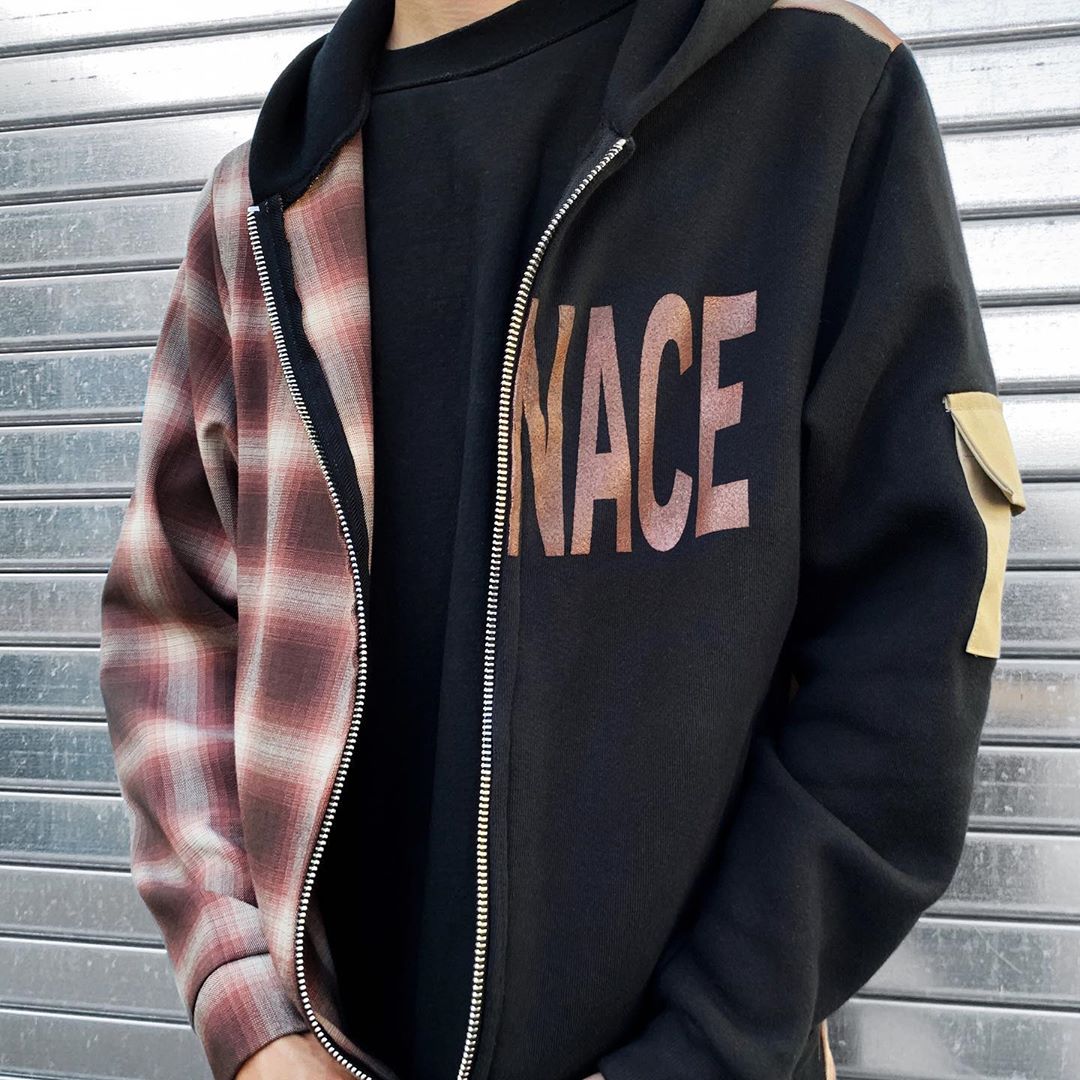 SPLIT PLAID FLEECE HOODIE by MENACE