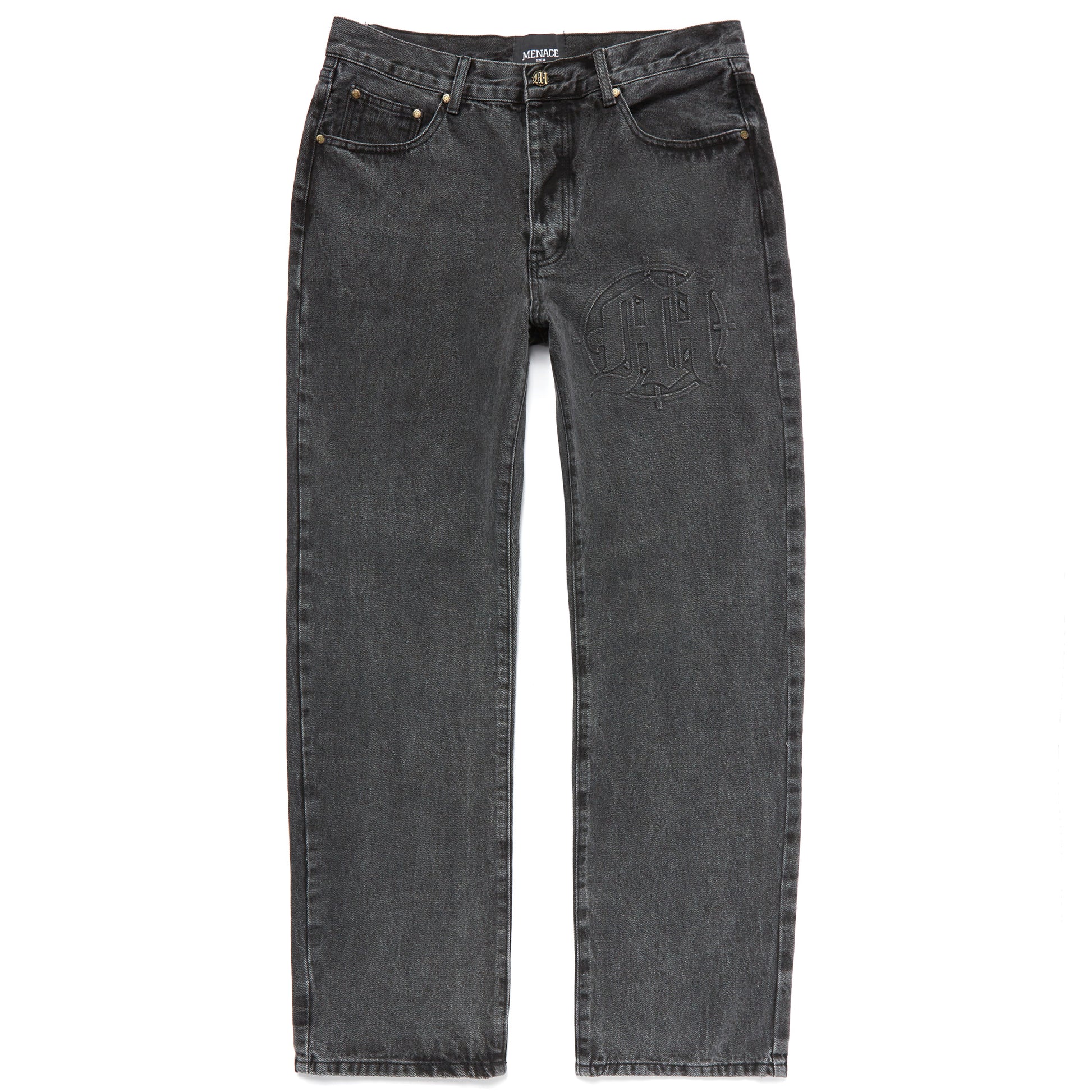 EMBOSSED TARGET LOGO DENIM PANTS by MENACE