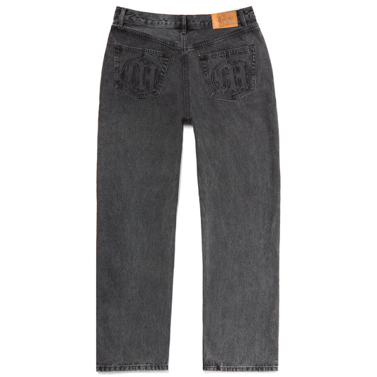 EMBOSSED TARGET LOGO DENIM PANTS by MENACE