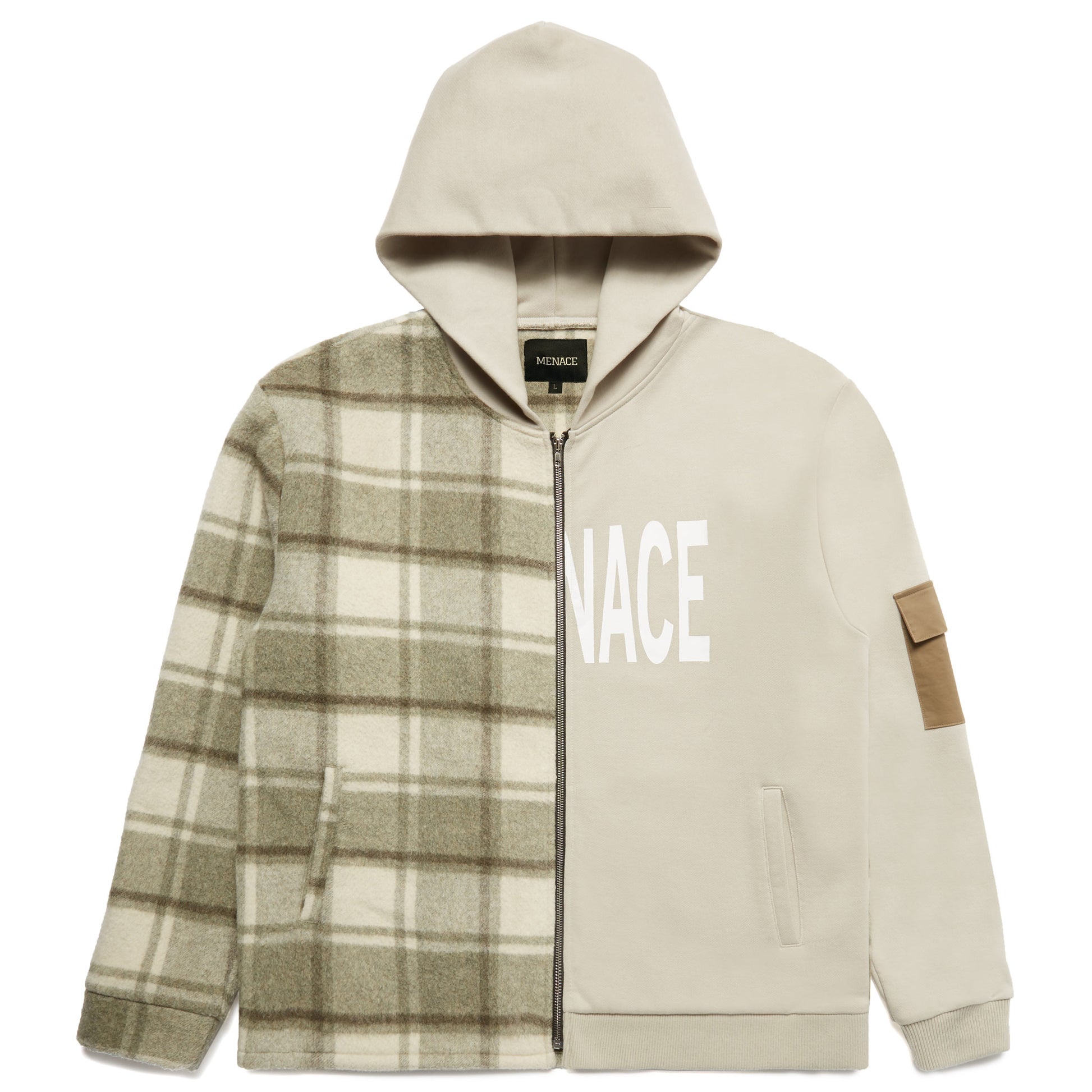 MENACE SPLIT WOOL PLAID FRENCH TERRY HOODIE by MENACE