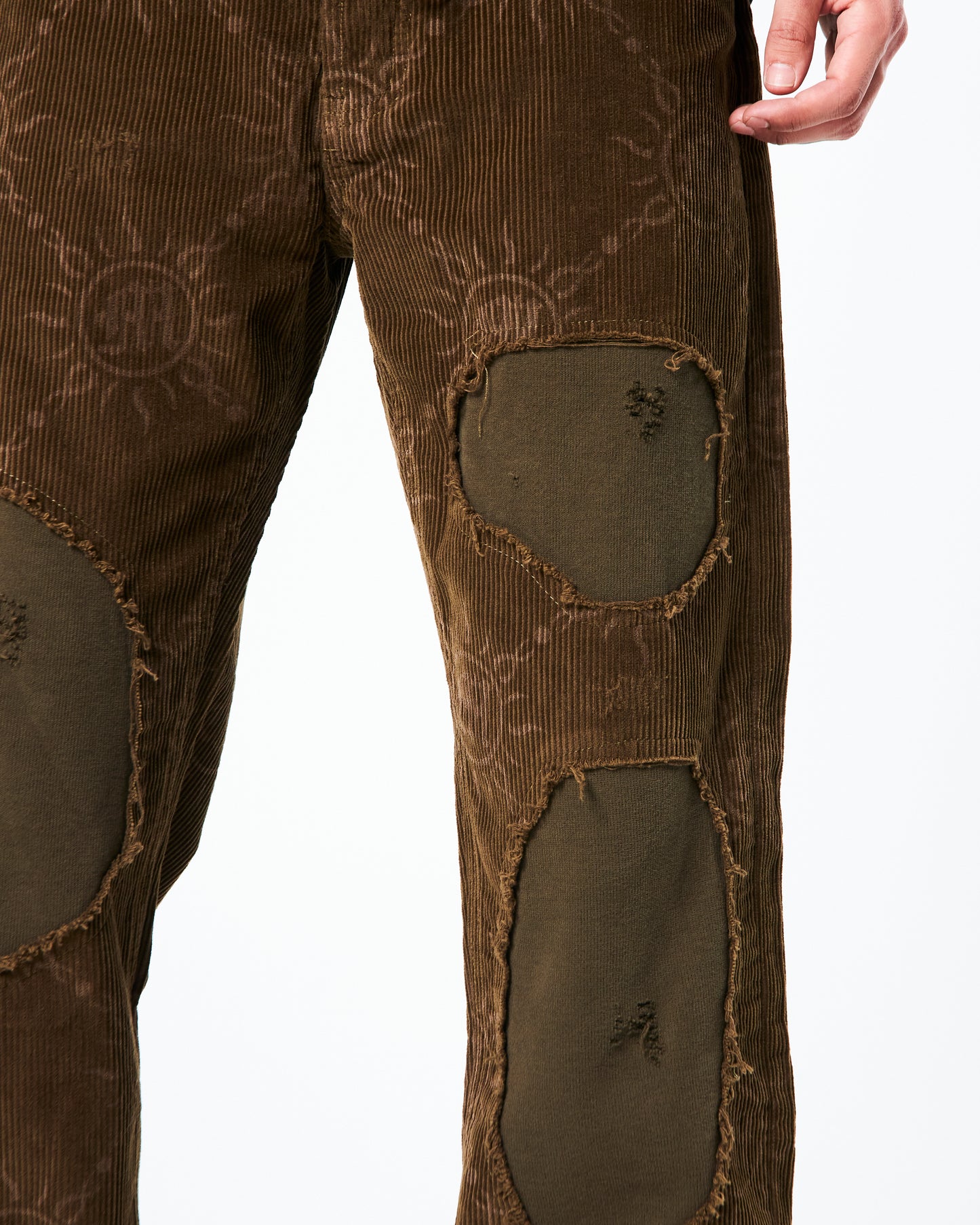 MONOGRAM CORDUROY DISTRESSED PANTS