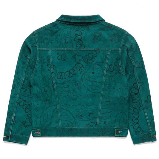 LASER ENGRAVED PAISLEY SUEDE TRUCKER JACKET