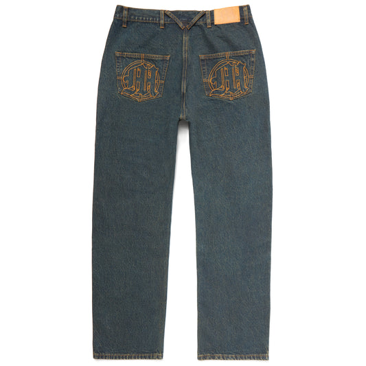 DISTRESSED STENCIL DENIM PANTS