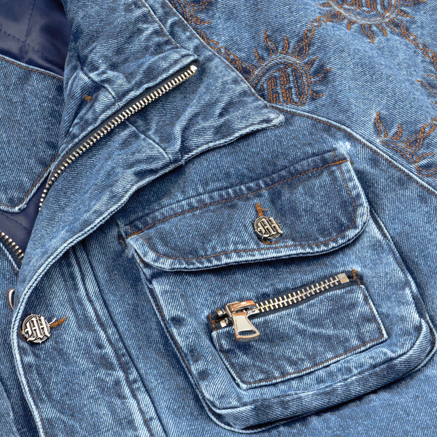 DOUBLE-COLLAR MONOGRAM QUILTED DENIM JACKET