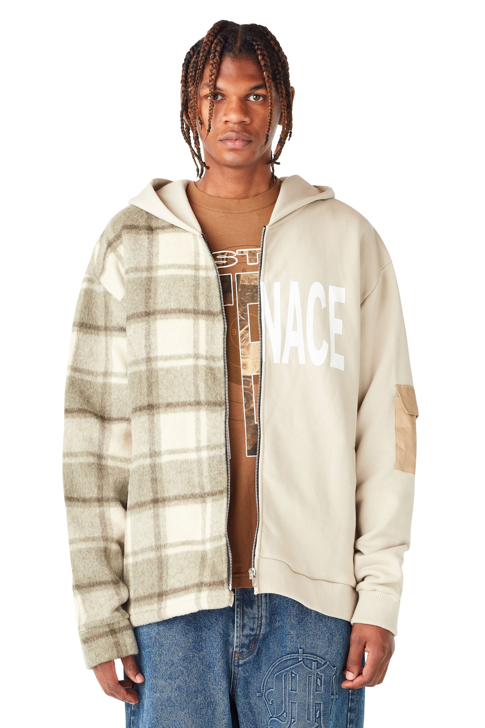 MENACE SPLIT WOOL PLAID FRENCH TERRY HOODIE by MENACE