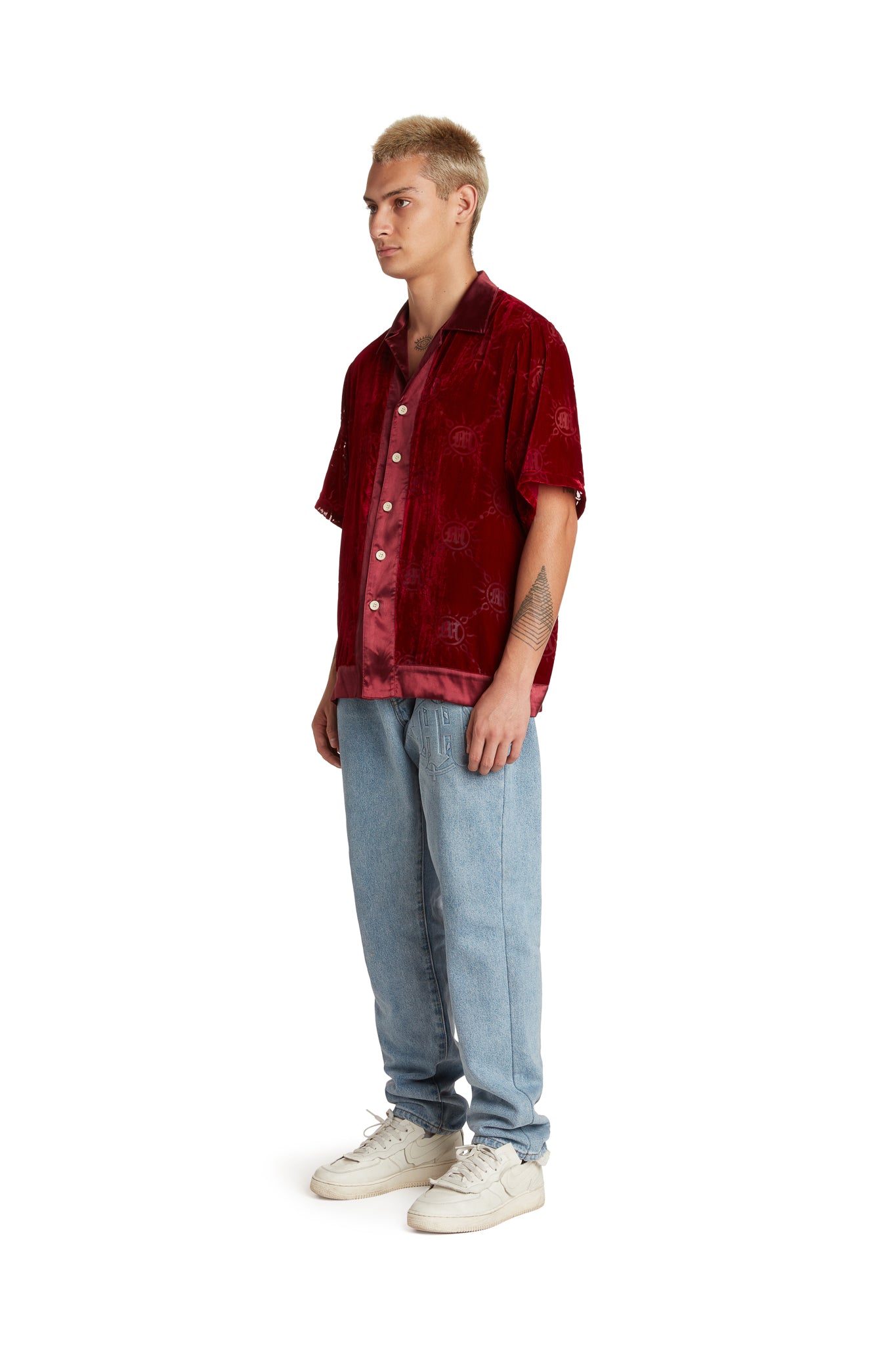 VELOUR BURNOUT MONOGRAM BUTTON-UP