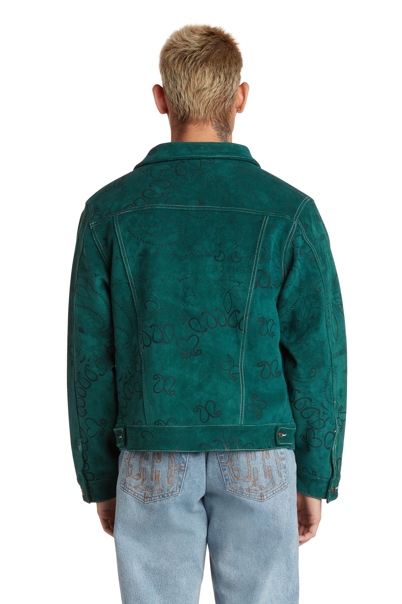 LASER ENGRAVED PAISLEY SUEDE TRUCKER JACKET