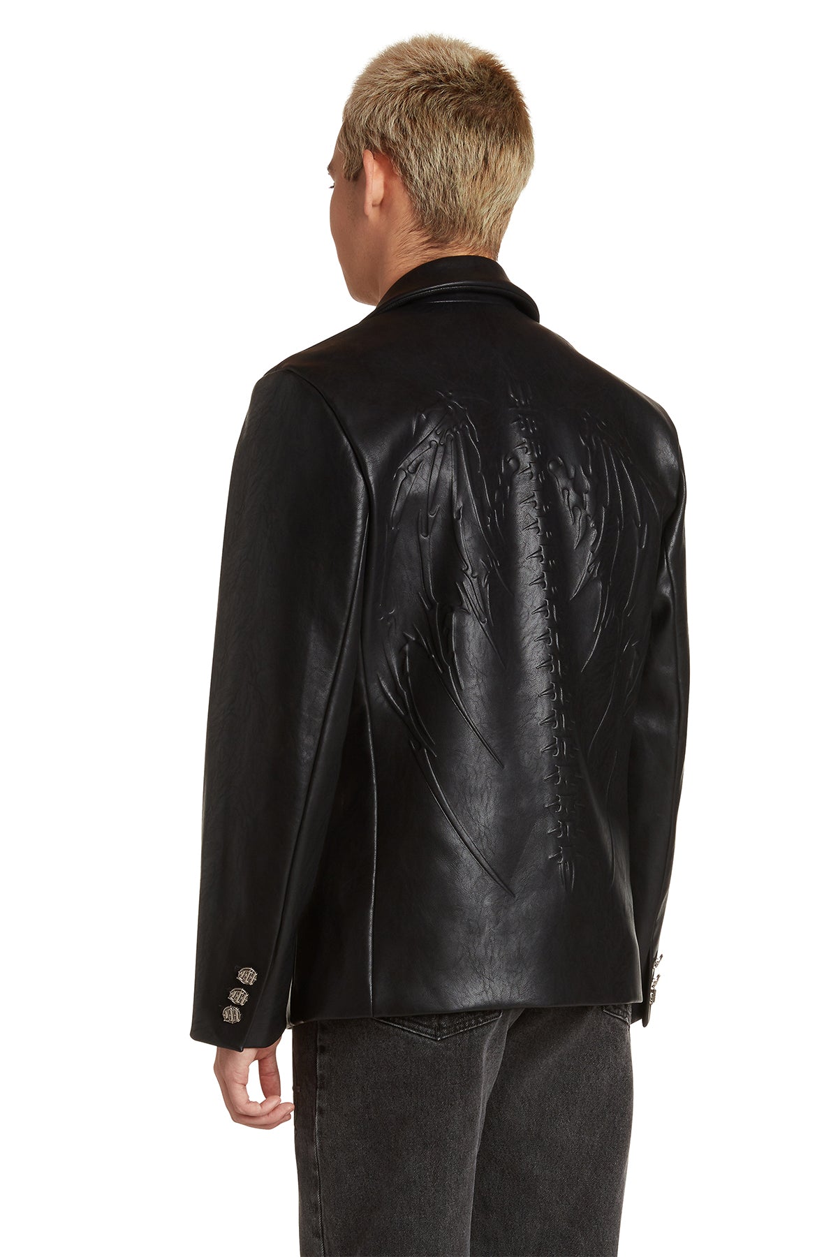 SKELETAL EMBOSSED LEATHER BLAZER