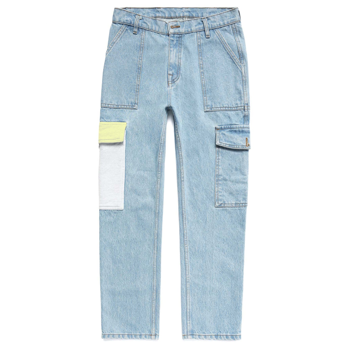 SKULL DISTRESS PANELED CARGO POCKET DENIM PANTS by MENACE