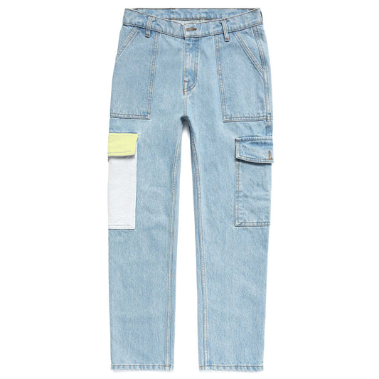 SKULL DISTRESS PANELED CARGO POCKET DENIM PANTS by MENACE