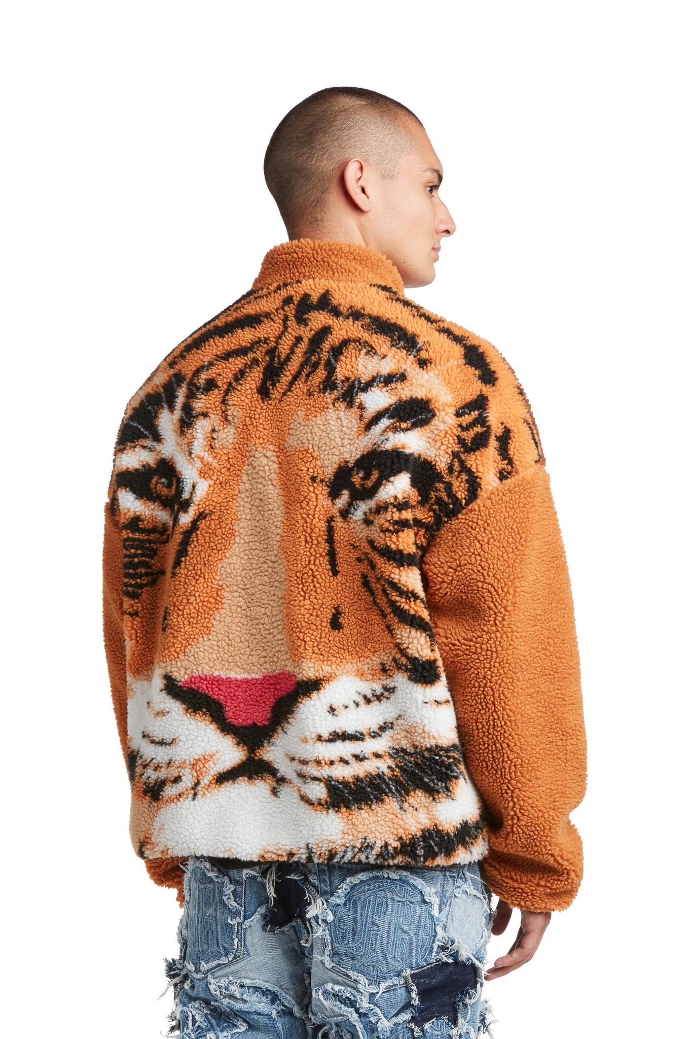 TIGER SHERPA FLEECE ZIP-UP JACKET