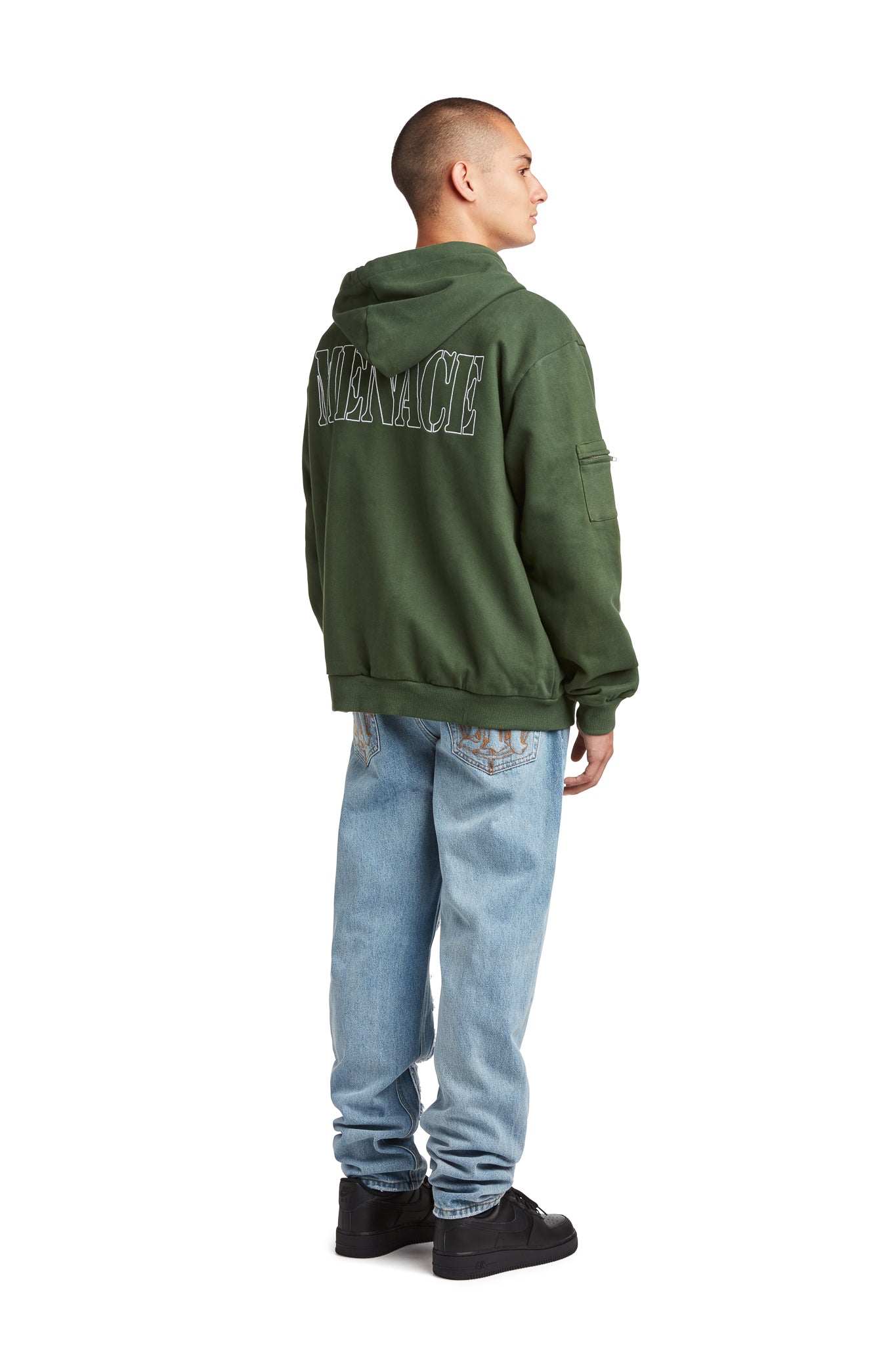 DISTRESSED STENCIL DENIM PANTS