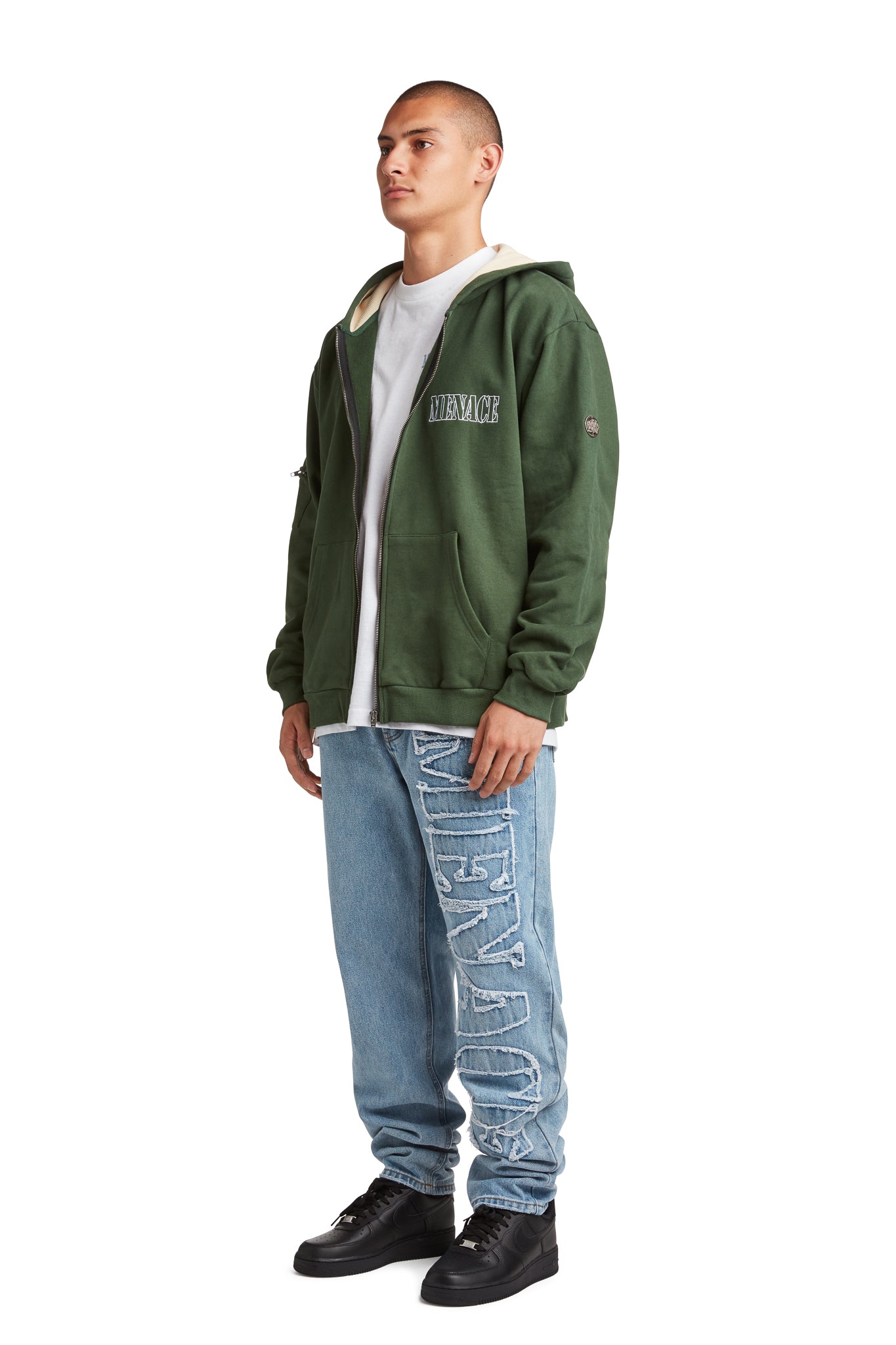 DISTRESSED STENCIL DENIM PANTS