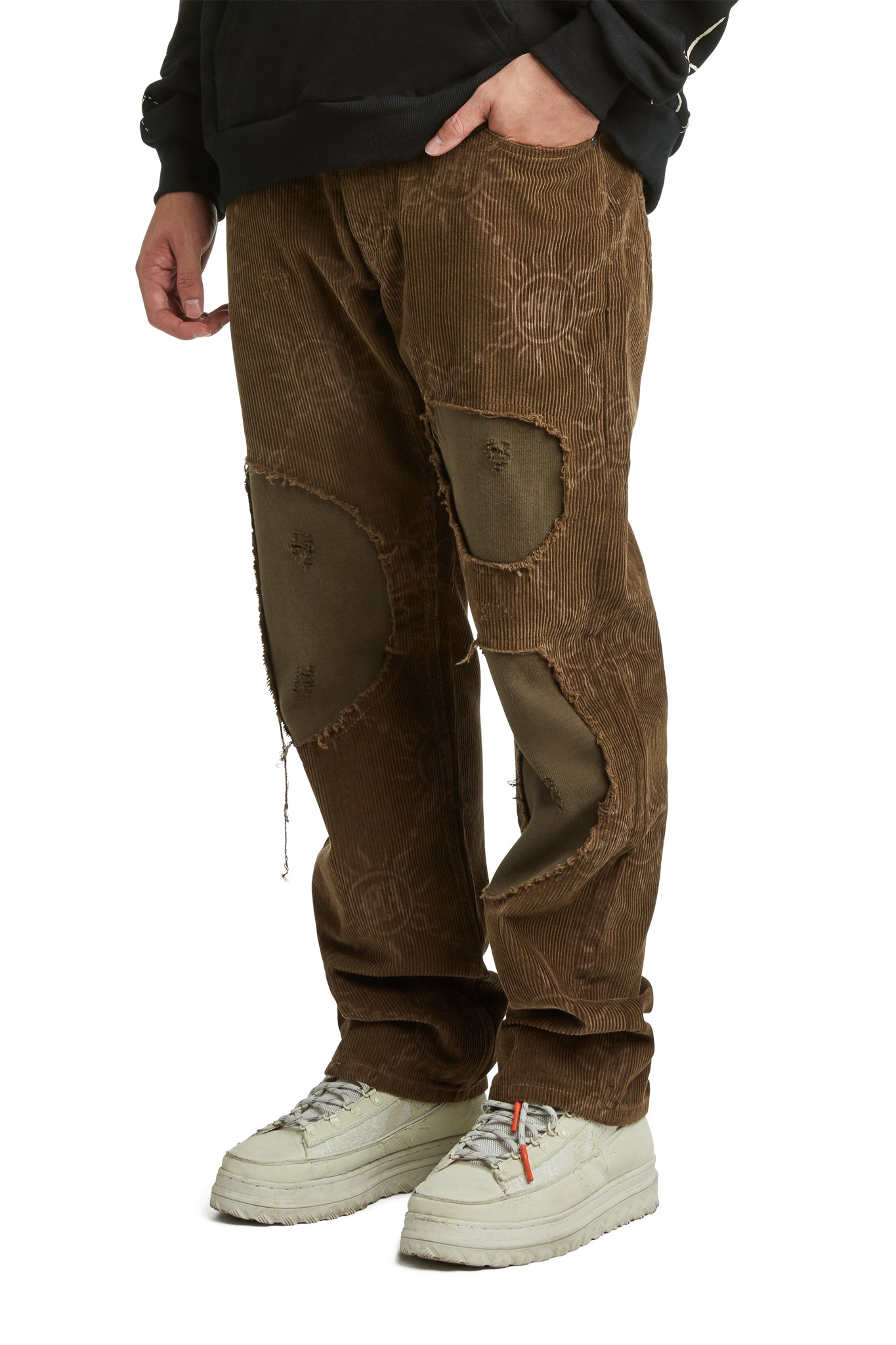MONOGRAM CORDUROY DISTRESSED PANTS