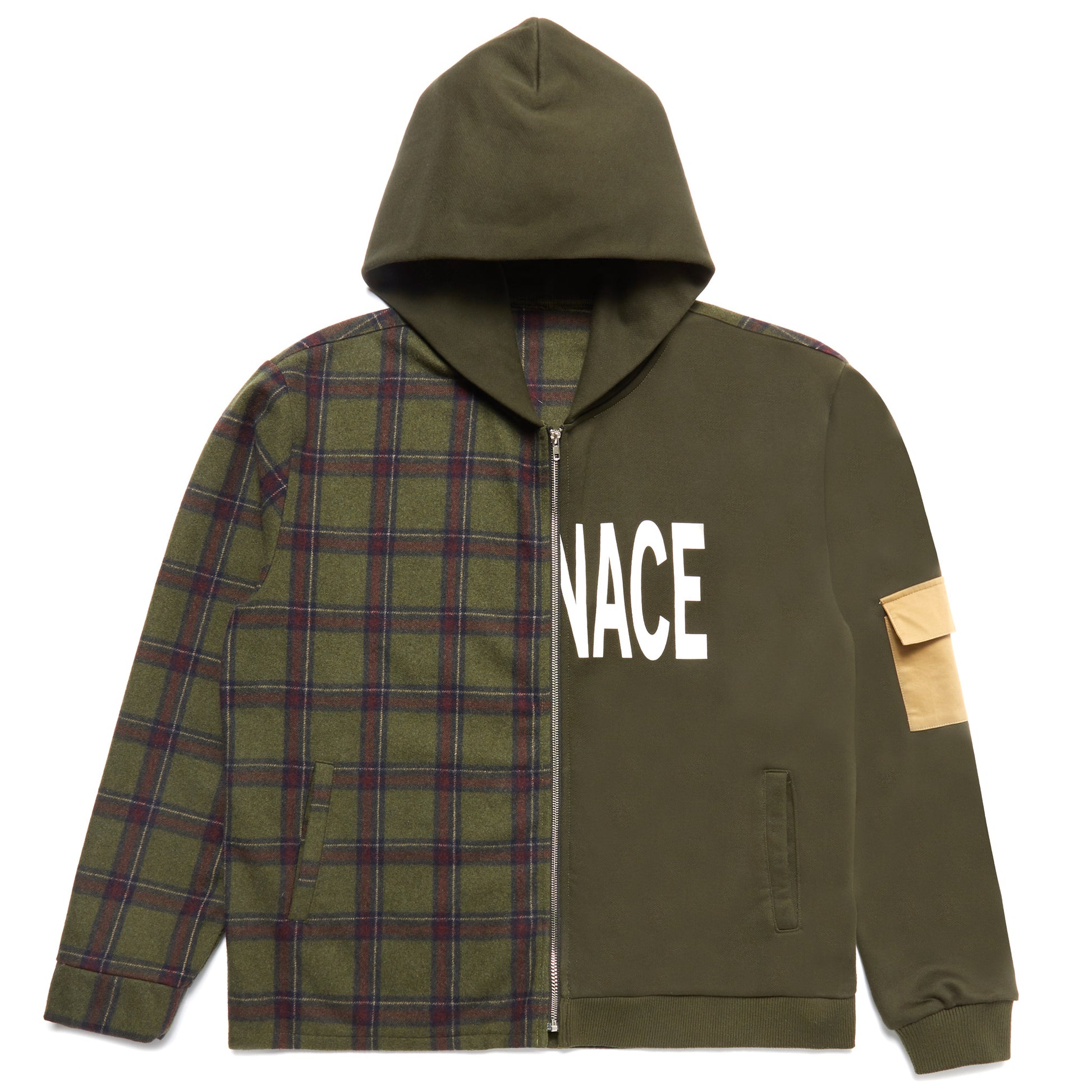 MENACE SPLIT WOOL PLAID FRENCH TERRY HOODIE by MENACE
