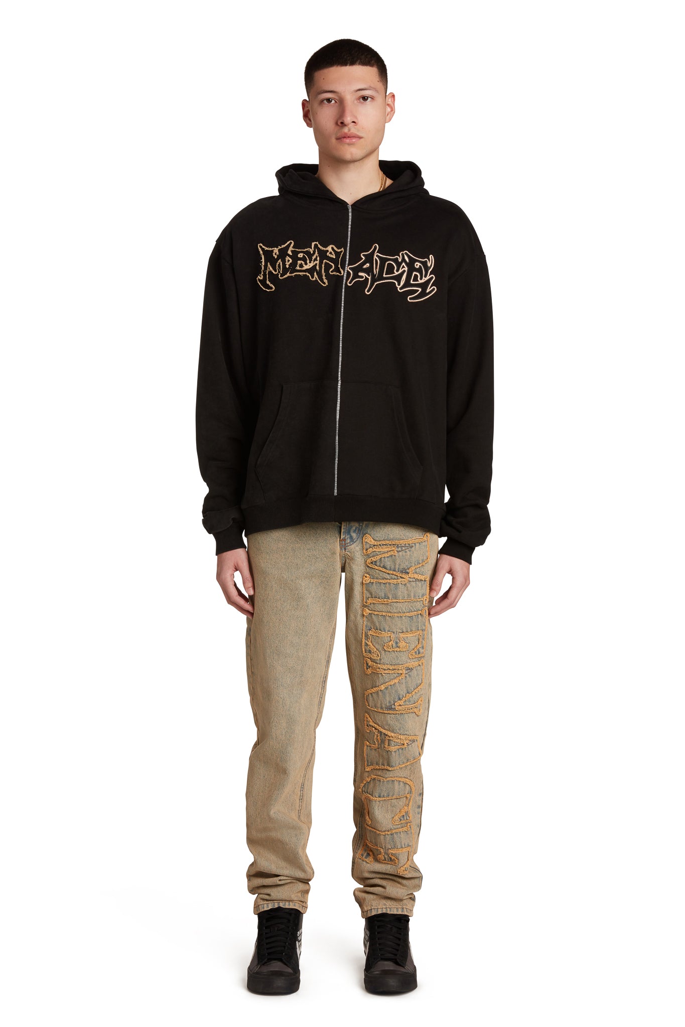 DISTRESSED STENCIL DENIM PANTS