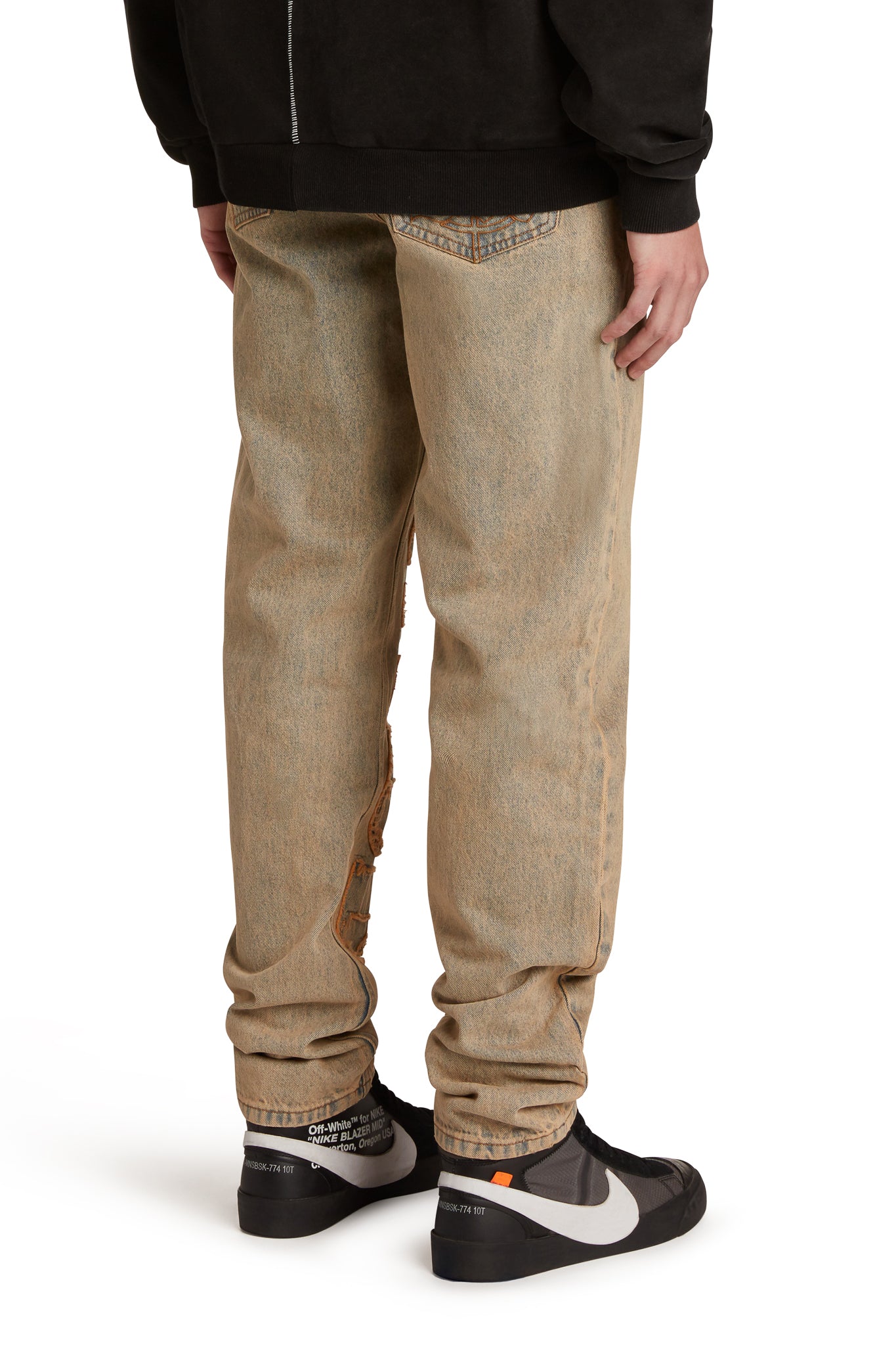 DISTRESSED STENCIL DENIM PANTS