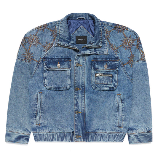 DOUBLE-COLLAR MONOGRAM QUILTED DENIM JACKET