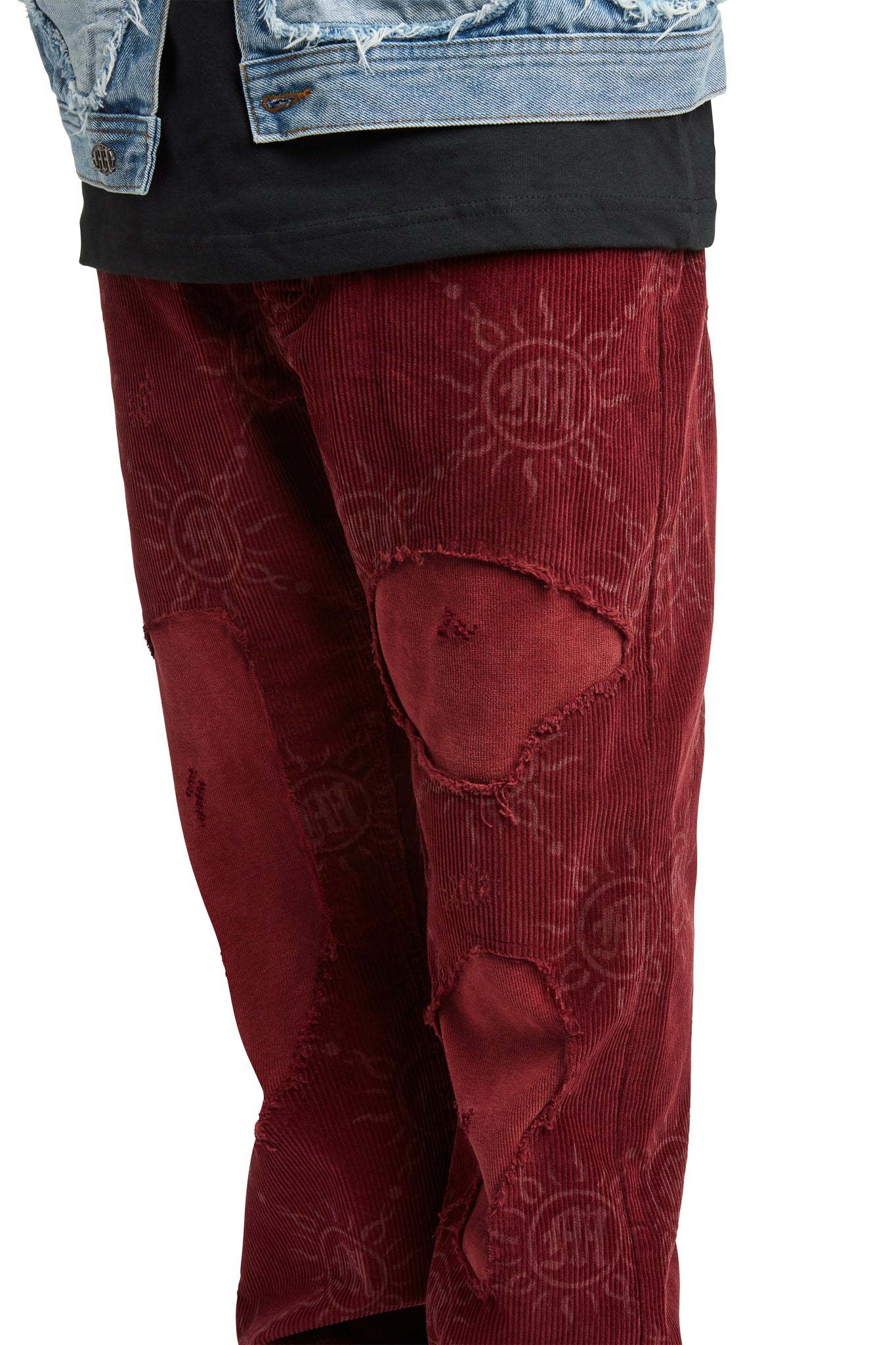 MONOGRAM CORDUROY DISTRESSED PANTS