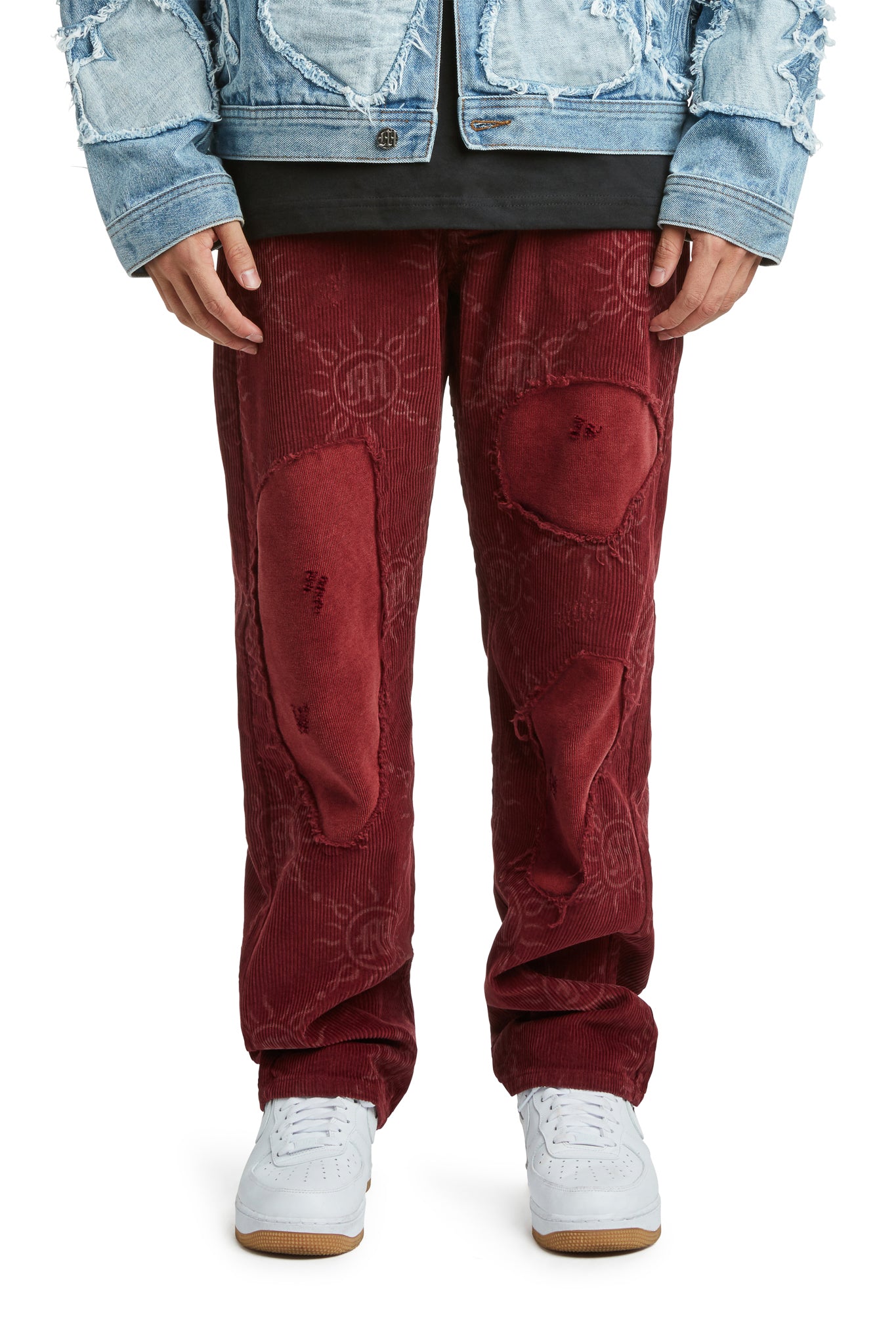 MONOGRAM CORDUROY DISTRESSED PANTS